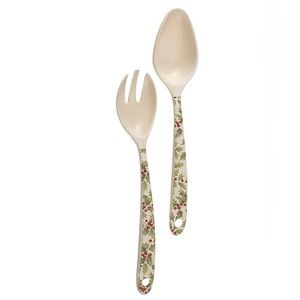 Christmas Red Berry & Green Holly Serving Spoon & Serving Fork Set Of 2